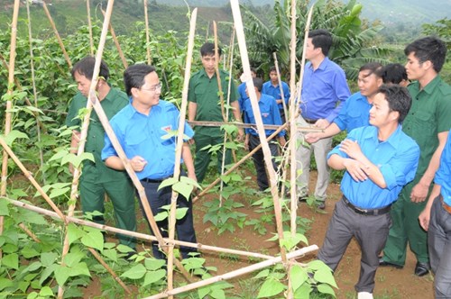 Bí thư TW Đoàn Nguyễn Anh Tuấn thăm vườn rau của các đội viên TNXP Na Ngoi. Ảnh: Quang Long